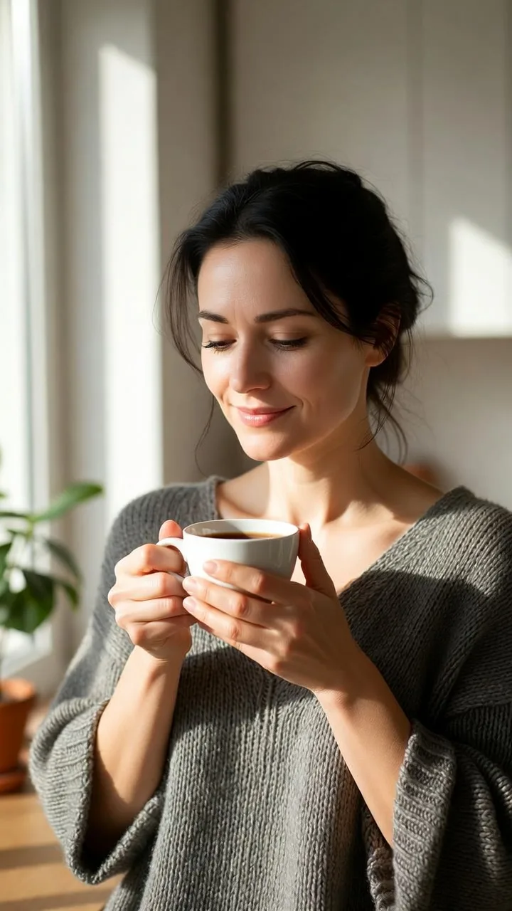 Anti Stress Mittel natürlich Ergebnis: entspannte Person genießt ruhigen Alltag ohne Stresssymptome